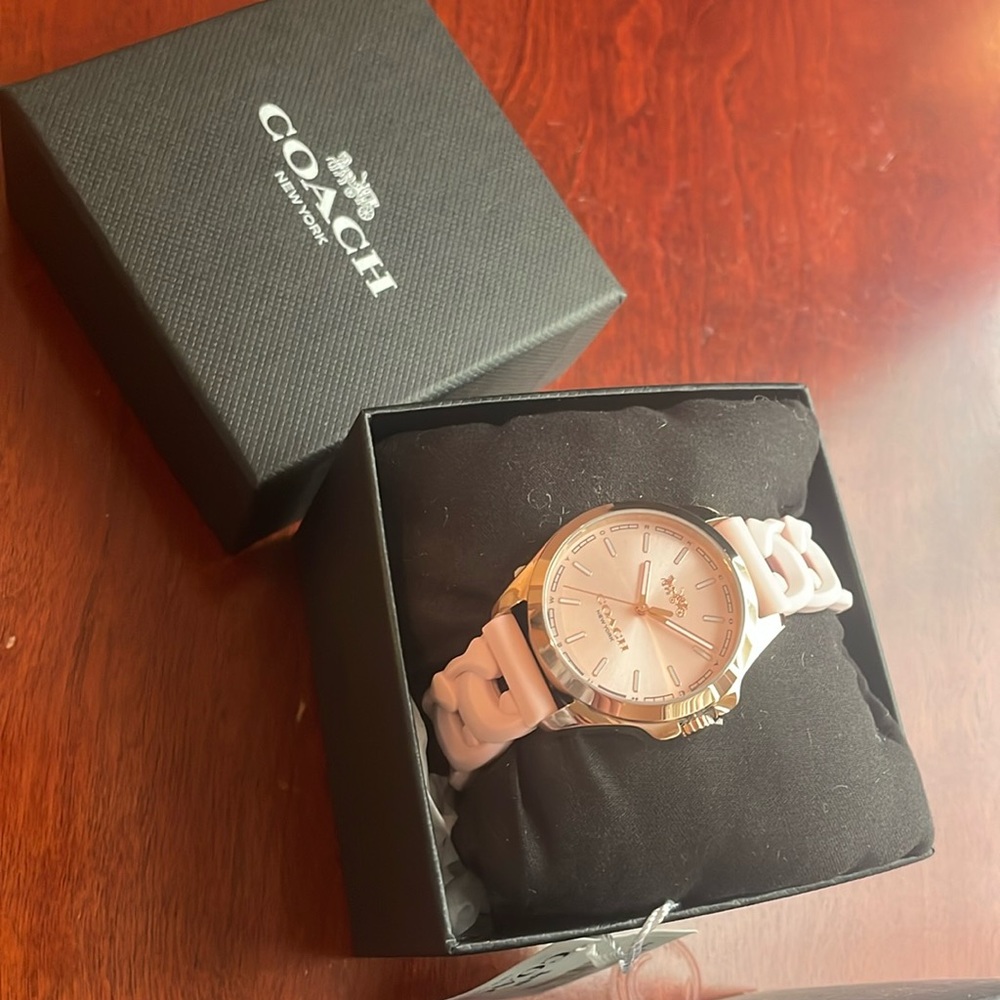 Coach Women's Pink Silicone Strap Watch with Gold-tone Case